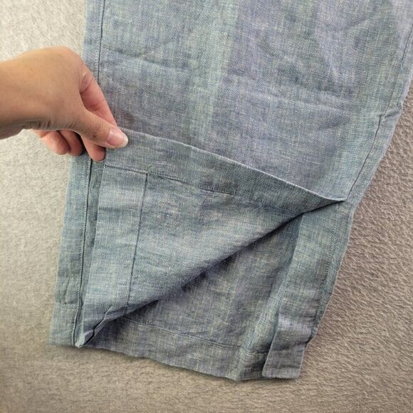 Athleta Pants Womens 16T Blue Retreat Linen Wide Leg Slit High Rise Yoga Studio - Picture 4 of 14